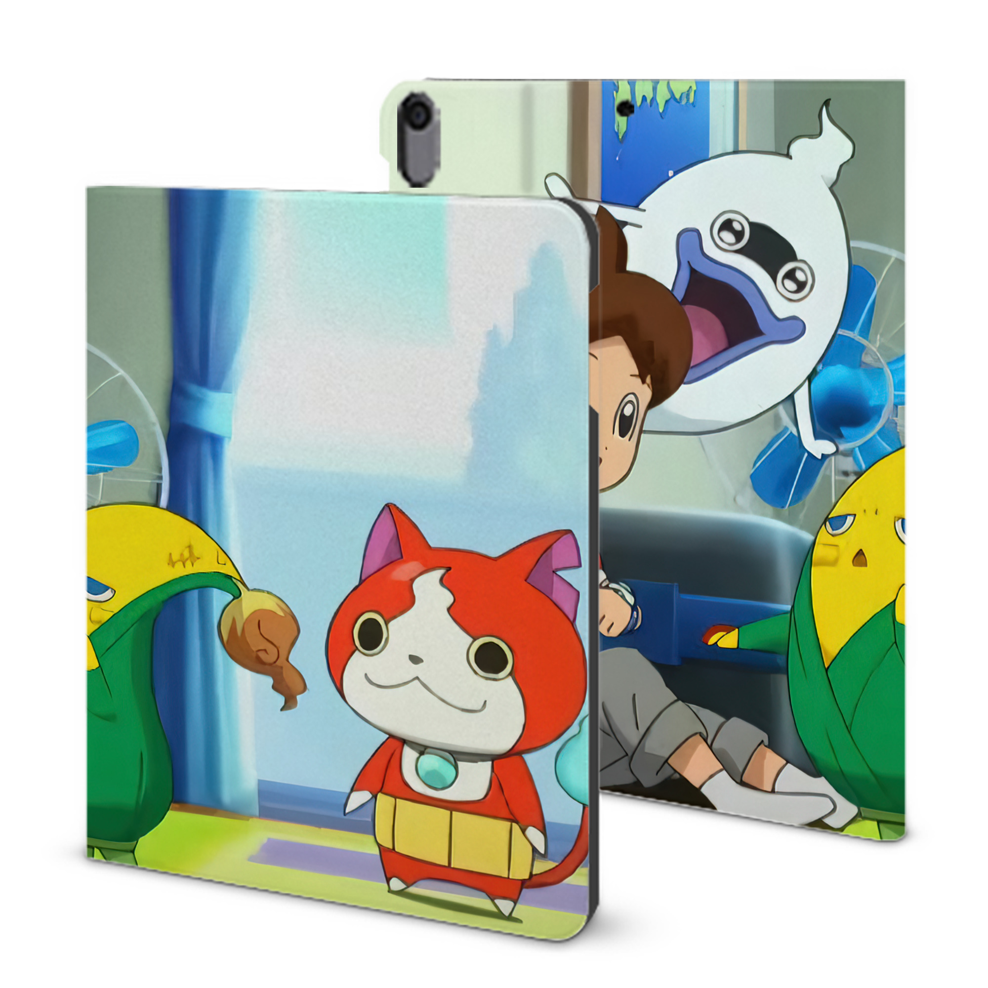 （画像用） 妖怪ウォッチ Yo-kai Watch IPad ケース ブック型 PUレザー TPU 耐衝撃 軽量 薄型 ペン収納なし 全面保護 IPad 各モデル対応